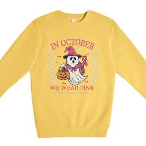 In October We Wear Pin.K Ghost Witch Breast Cancer Awareness Premium Crewneck Sweatshirt