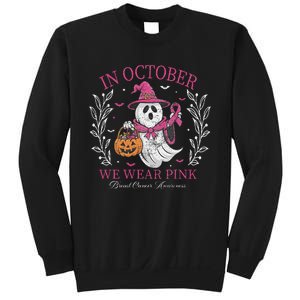 In October We Wear Pin.K Ghost Witch Breast Cancer Awareness Sweatshirt