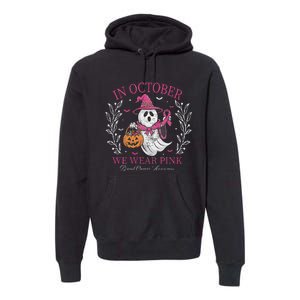 In October We Wear Pin.K Ghost Witch Breast Cancer Awareness Premium Hoodie