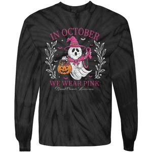 In October We Wear Pin.K Ghost Witch Breast Cancer Awareness Tie-Dye Long Sleeve Shirt