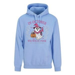 In October We Wear Pin.K Ghost Witch Breast Cancer Awareness Unisex Surf Hoodie