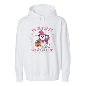 In October We Wear Pin.K Ghost Witch Breast Cancer Awareness Garment-Dyed Fleece Hoodie