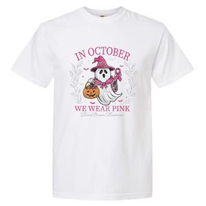 In October We Wear Pin.K Ghost Witch Breast Cancer Awareness Garment-Dyed Heavyweight T-Shirt