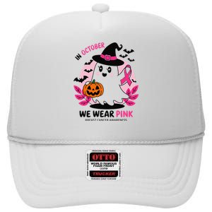 In October We Wear Pin.K Ghost Witch Breast Cancer Awareness High Crown Mesh Back Trucker Hat