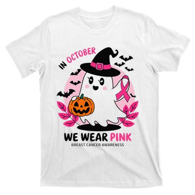 In October We Wear Pin.K Ghost Witch Breast Cancer Awareness T-Shirt