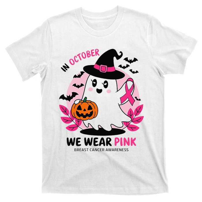 In October We Wear Pin.K Ghost Witch Breast Cancer Awareness T-Shirt