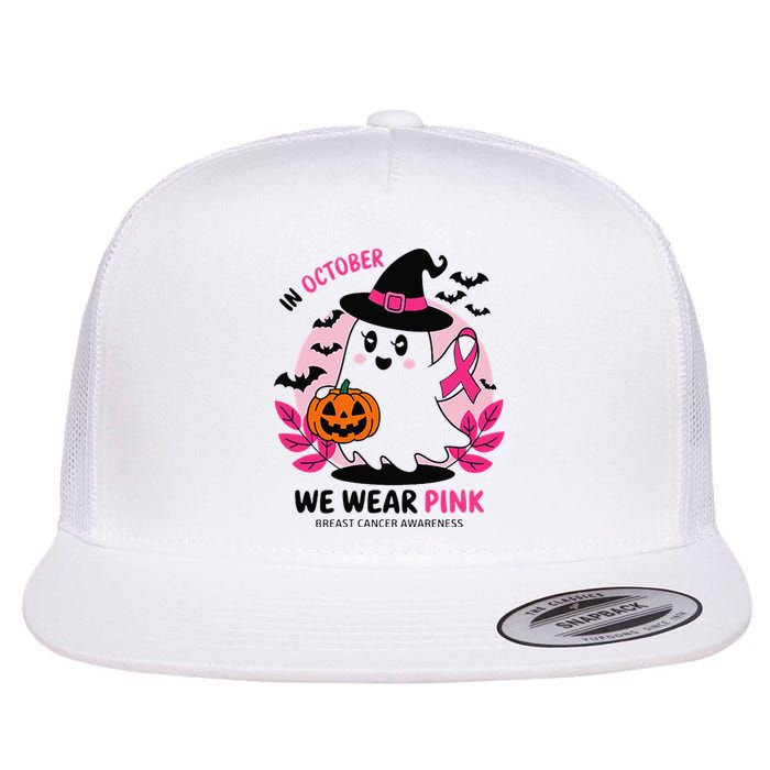 In October We Wear Pin.K Ghost Witch Breast Cancer Awareness Flat Bill Trucker Hat