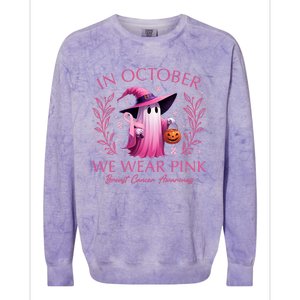 In October We Wear Ghost Witch Breast Cancer Awareness Colorblast Crewneck Sweatshirt