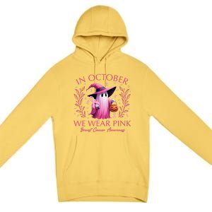 In October We Wear Ghost Witch Breast Cancer Awareness Premium Pullover Hoodie