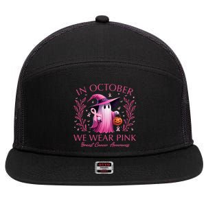 In October We Wear Ghost Witch Breast Cancer Awareness 7 Panel Mesh Trucker Snapback Hat