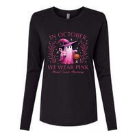 In October We Wear Ghost Witch Breast Cancer Awareness Womens Cotton Relaxed Long Sleeve T-Shirt