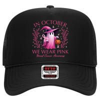 In October We Wear Ghost Witch Breast Cancer Awareness High Crown Mesh Back Trucker Hat