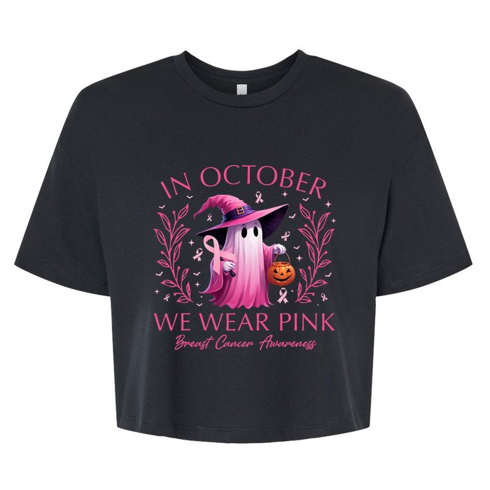 In October We Wear Ghost Witch Breast Cancer Awareness Bella+Canvas Jersey Crop Tee