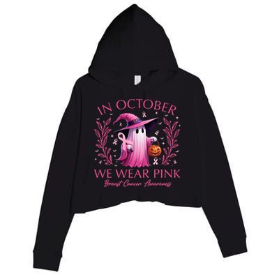 In October We Wear Ghost Witch Breast Cancer Awareness Crop Fleece Hoodie