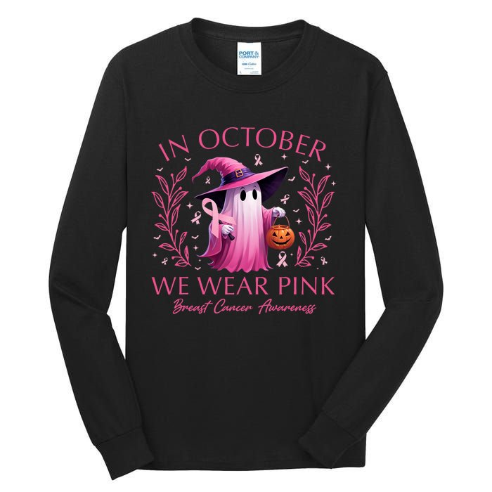 In October We Wear Ghost Witch Breast Cancer Awareness Tall Long Sleeve T-Shirt