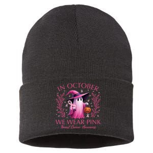 In October We Wear Ghost Witch Breast Cancer Awareness Sustainable Knit Beanie