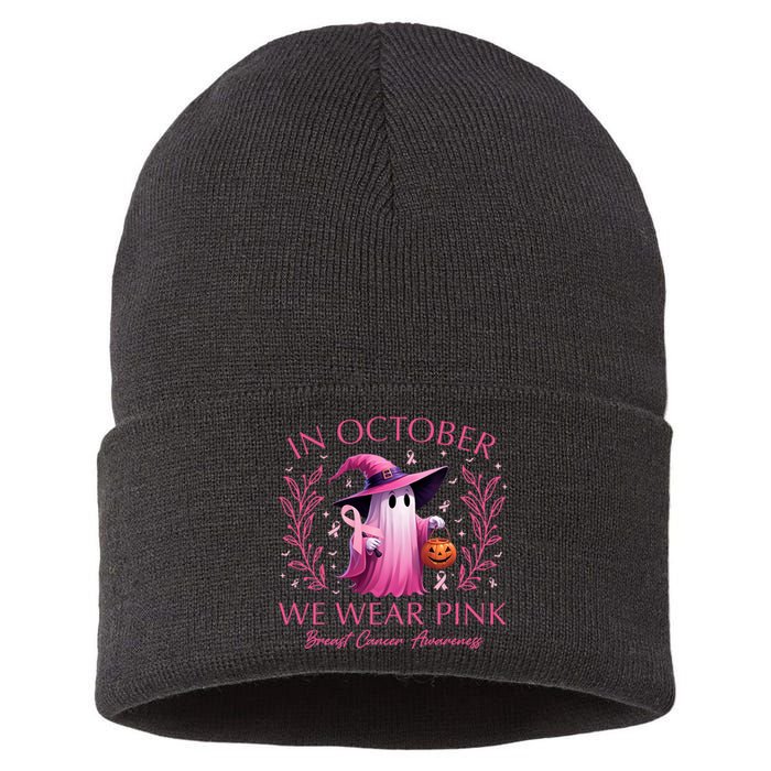 In October We Wear Ghost Witch Breast Cancer Awareness Sustainable Knit Beanie