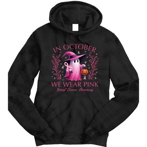 In October We Wear Ghost Witch Breast Cancer Awareness Tie Dye Hoodie