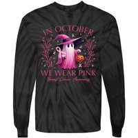 In October We Wear Ghost Witch Breast Cancer Awareness Tie-Dye Long Sleeve Shirt