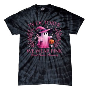 In October We Wear Ghost Witch Breast Cancer Awareness Tie-Dye T-Shirt