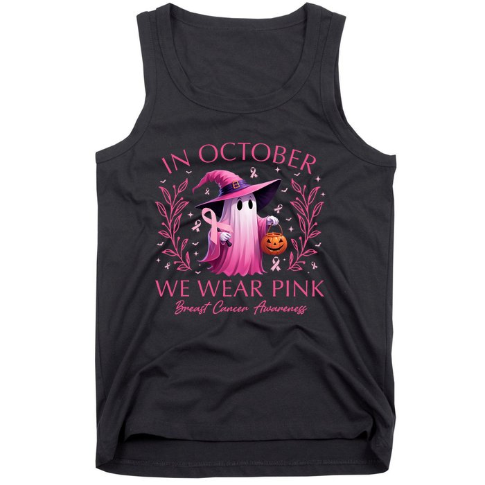 In October We Wear Ghost Witch Breast Cancer Awareness Tank Top