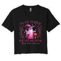 In October We Wear Ghost Witch Breast Cancer Awareness Women's Crop Top Tee