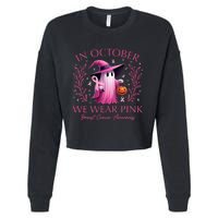 In October We Wear Ghost Witch Breast Cancer Awareness Cropped Pullover Crew