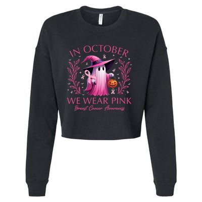 In October We Wear Ghost Witch Breast Cancer Awareness Cropped Pullover Crew