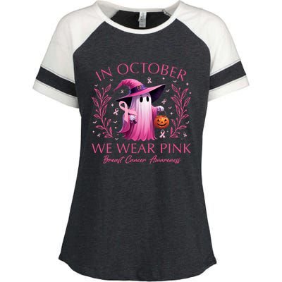 In October We Wear Ghost Witch Breast Cancer Awareness Enza Ladies Jersey Colorblock Tee