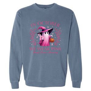 In October We Wear Ghost Witch Breast Cancer Awareness Garment-Dyed Sweatshirt