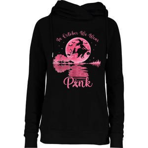 In October We Wear P.Ink Witch Breast Cancer Halloween Gift Womens Funnel Neck Pullover Hood