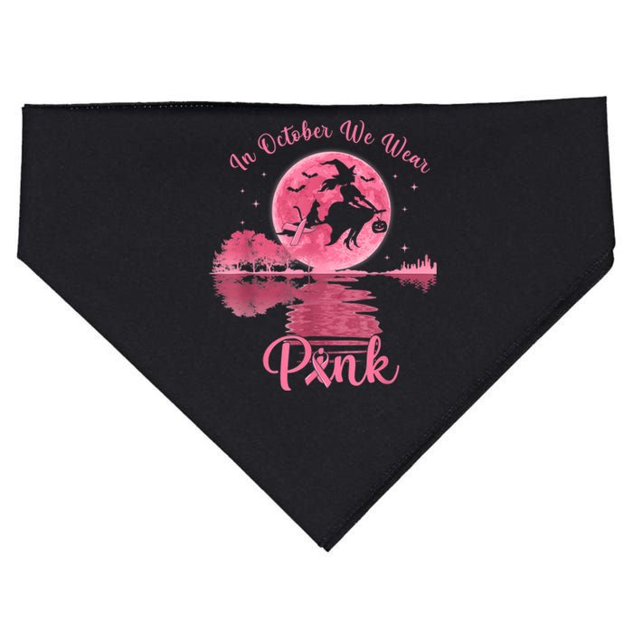 In October We Wear P.I.N.K Witch Breast Cancer Halloween USA-Made Doggie Bandana