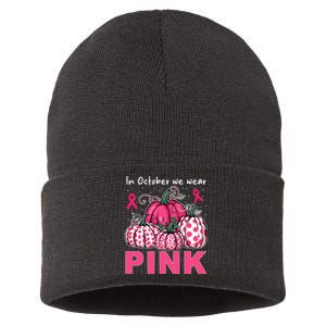 In October We Wear Pumpkin Breast Cancer Awareness Sustainable Knit Beanie