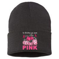 In October We Wear Pumpkin Breast Cancer Awareness Sustainable Knit Beanie