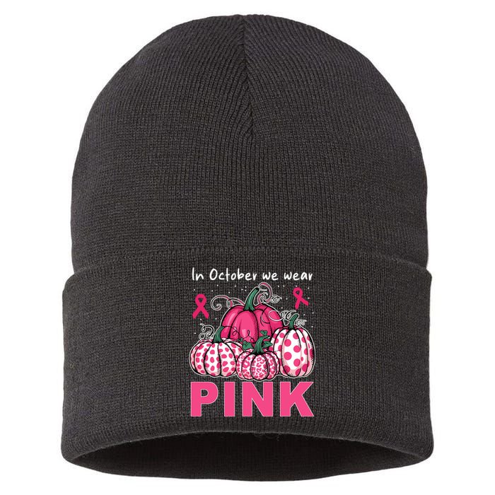 In October We Wear Pumpkin Breast Cancer Awareness Sustainable Knit Beanie