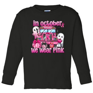 In October We Wear School Bus Breast Cancer Awareness Toddler Long Sleeve Shirt