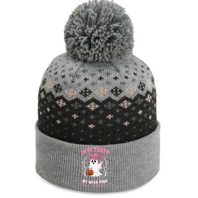 In October We Wear Pin.K Ghost Witch Hat Breast Cancer The Baniff Cuffed Pom Beanie