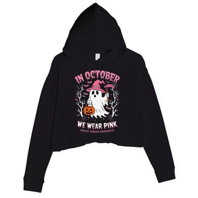 In October We Wear Pin.K Ghost Witch Hat Breast Cancer Crop Fleece Hoodie