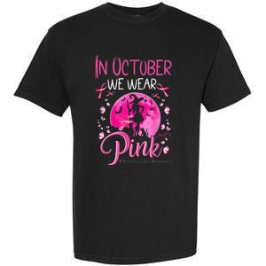 In October We Wear Ribbon pink Halloween Witch Breast Cancer Garment-Dyed Heavyweight T-Shirt