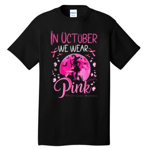 In October We Wear Ribbon pink Halloween Witch Breast Cancer Tall T-Shirt