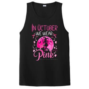 In October We Wear Ribbon pink Halloween Witch Breast Cancer PosiCharge Competitor Tank