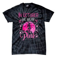 In October We Wear Ribbon pink Halloween Witch Breast Cancer Tie-Dye T-Shirt