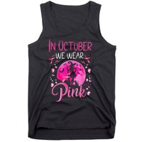 In October We Wear Ribbon pink Halloween Witch Breast Cancer Tank Top