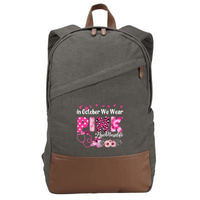 In October We Wear Psych Nurse Breast Cancer Awareness Gift Cotton Canvas Backpack