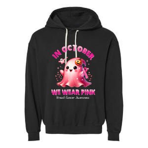 In October We Wear P.I.N.K Ghost Witch Breast Cancer Awareness Garment-Dyed Fleece Hoodie