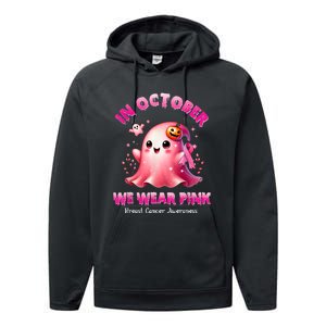 In October We Wear P.I.N.K Ghost Witch Breast Cancer Awareness Performance Fleece Hoodie