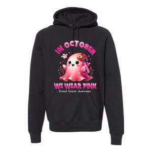 In October We Wear P.I.N.K Ghost Witch Breast Cancer Awareness Premium Hoodie