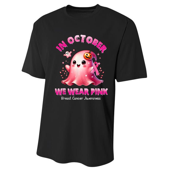 In October We Wear P.I.N.K Ghost Witch Breast Cancer Awareness Performance Sprint T-Shirt