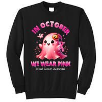 In October We Wear P.I.N.K Ghost Witch Breast Cancer Awareness Tall Sweatshirt