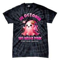 In October We Wear P.I.N.K Ghost Witch Breast Cancer Awareness Tie-Dye T-Shirt